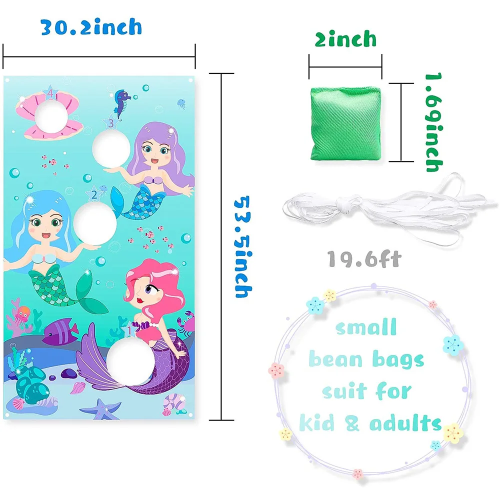 

Mermaid Toss Games with 3 Bean Bags Set Carnival Birthday Ocean Beach Theme Party Favor Supplies Have Fun for Children