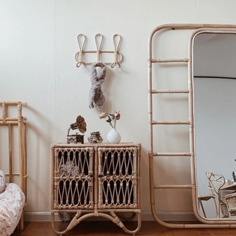 

Rattan Wall Hooks Kids Garments Organizer Rack Clothes Hat Hanging Hook Rattan Hanger Kids Room Decor Hanger