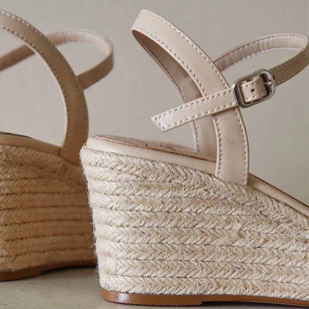 

Women's genuine leather narrow band wedge platform sandals open toe summer comfortable med heel pumps casual daily shoes women