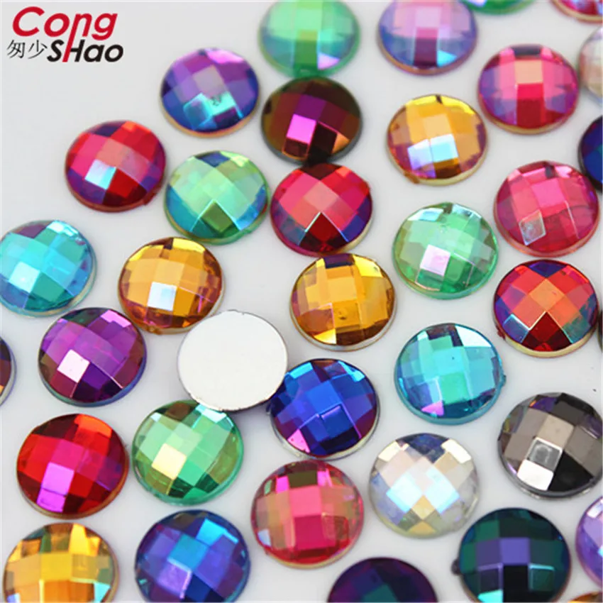 

100pcs 8mm Round Crystals Acrylic Nail Art AB Rhinestone Non Hotfix Flatback Acrylic Stones For Face Garment Decorations WC341