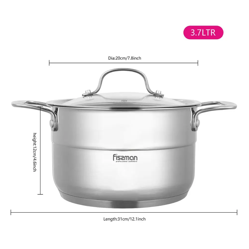 Кастрюля серии FISSMAN NORDIA со стеклянной крышкой с двумя боковыми ручками из