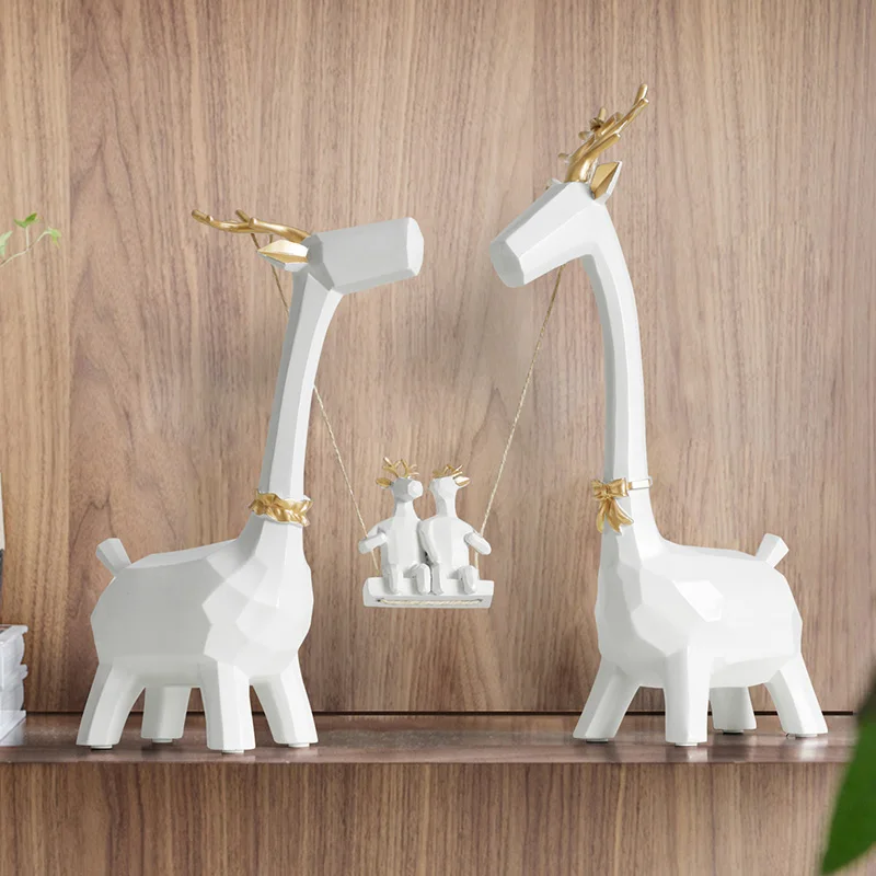 

Resin Deer family Hand Carved Collectible Figurines Miniature Resin Moden cute Animals ornaments for home office Decorations