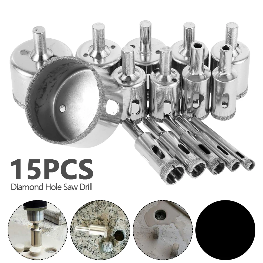 Набор сверл для алмазной пилы комплект из 15 насадок диаметром 6-50 мм резки стекла