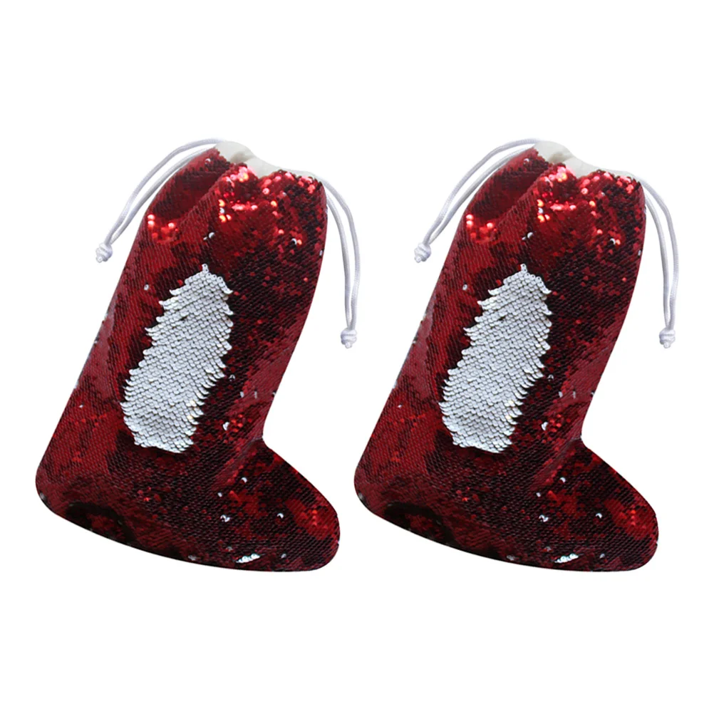 

Красные рождественские чулки в форме подарочной сумки, блестящее украшение, необычное искусственное украшение для рождественской елки, 2 ш...