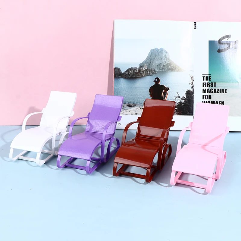 

1:6 Dollhouse Furniture Swim Foldable Deckchair Accessories Pink Beach Chair Pretend Toy For Doll House Decoration