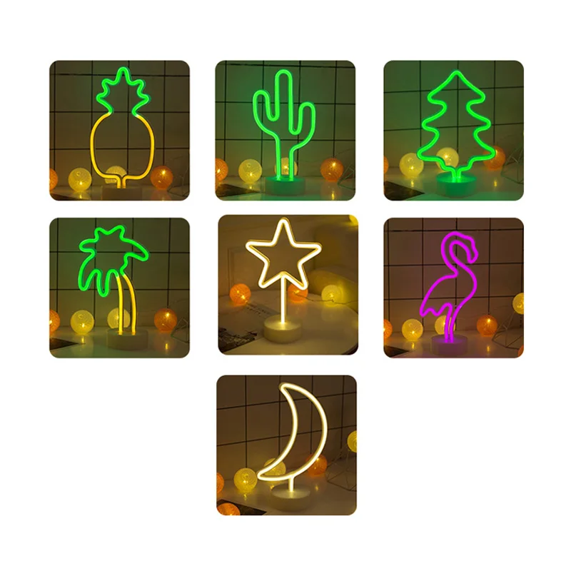 Неоновый светильник с батарейным питанием светодиодный ночник фламинго и