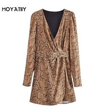 MOYATIIY Women 2022 Fashion Snake Print Mini Dress Highstreet Animal Pattern Dresses with Slash V-Neck Female Vestidos (1)