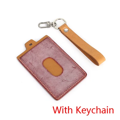 Red-Keychain Держатель удостоверения личности первый слой коровья кожа удостоверения личности Держатели карт топ-конец Имя тег Вертикальный стиль идентификатор автомобиля карты шеи шнурок для ключей - Цвет: Red-Keychain