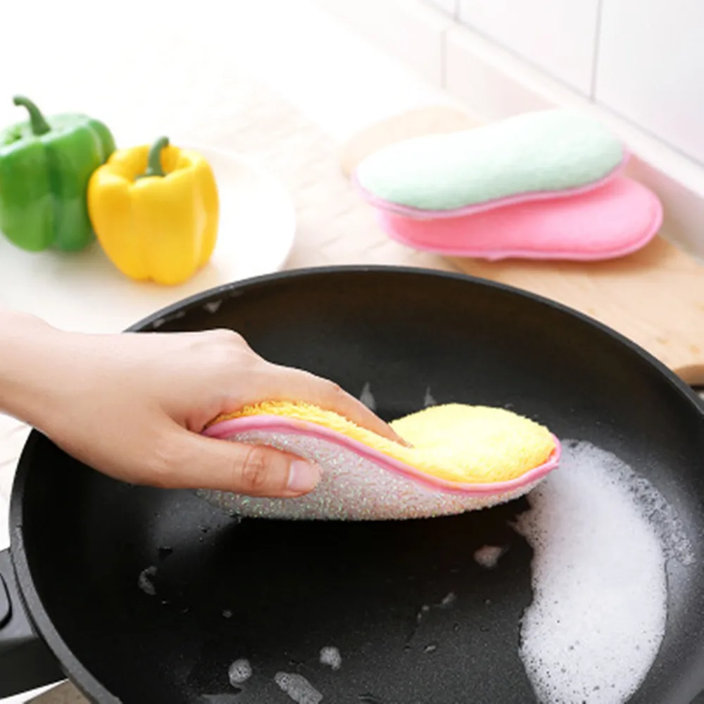 

1PC Double-sided Dish Washing Towel Bowl Pot Pan Cleaning Sponges Wash Brushes round Scouring Pads Cleaner Kitchen Tool