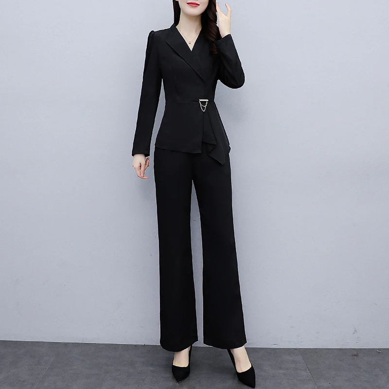 

5XL Casual Suit Women 2022 New Autumn Office Suit Female Fashion Grace Slim Wide Leg Long Pants Goddess Two-Piece Suit