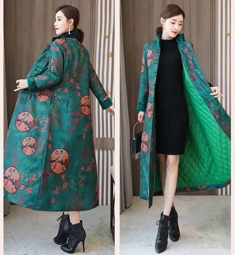 Embroidery Chinese Style Retro Women Cheongsam X-long Wool Cashimere Coat Warm Coats Elegant Fashion Clothes Personal | Женская одежда