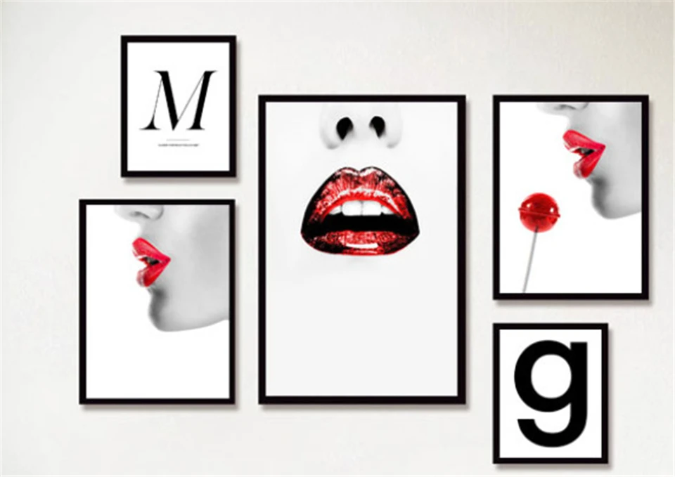 

Red Lips and Black Letters Modern Wall Art Canvas Painting Nordic Posters And Prints Wall Pictures For Living Room Decor