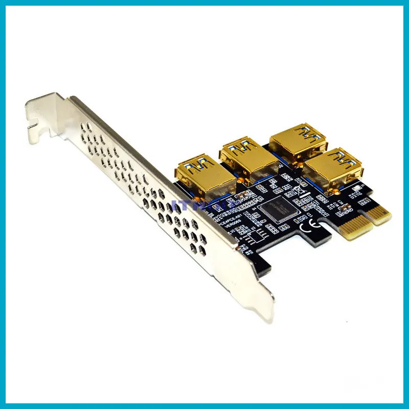 Райзер PCIE PCI-E PCI Express Riser Card от 1x до 16x1 до 4 слотов USB 3,0, мультипликаторный концентратор, адаптер для майнинговых устройств для майнинга биткоинов - изображение