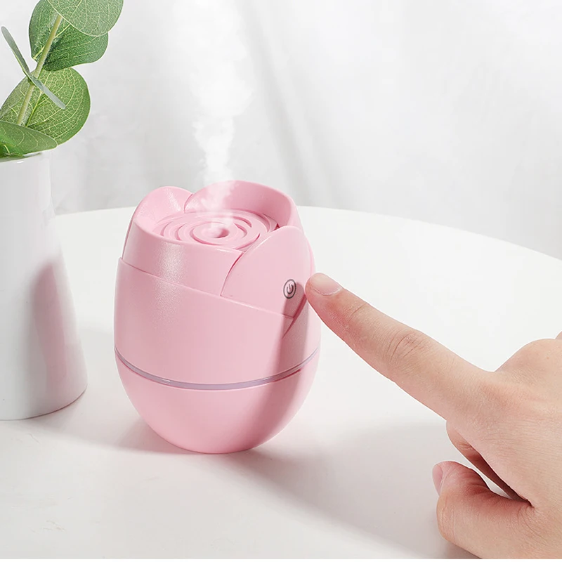 

Rose Air Humidifier 50ml Cool Mist Aroma Oil Diffuser With Romantic Colorful Night Lights USB Cute Humidificador For Office Home