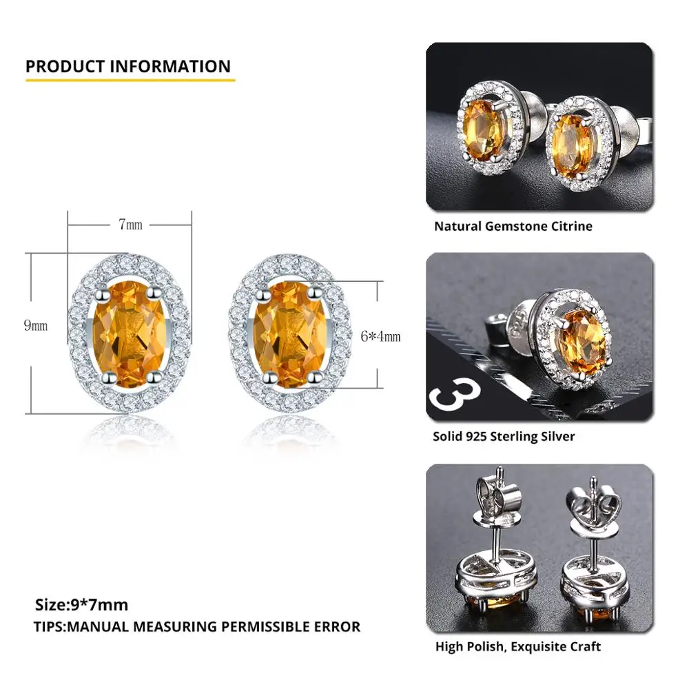 Hutang Овальный натуральный цитрин серьги из серебра 925 драгоценный камень Твердое