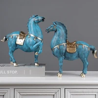 european resin vintage war blue horse statue creative home living room decorative sculpture wine cabinet animal figurines decor