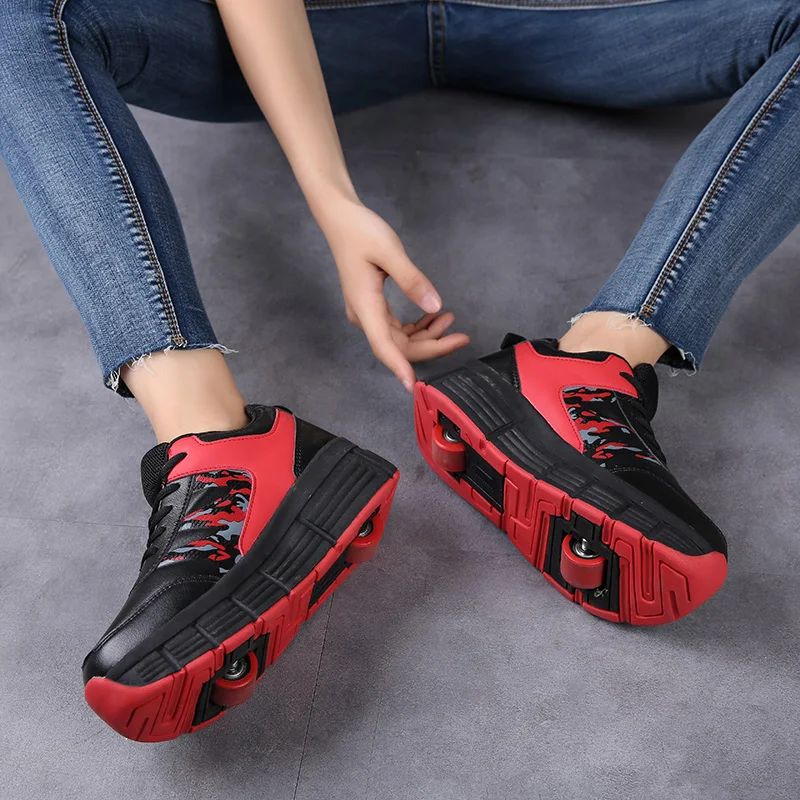 Adult Heelys Children's Double-wheeled Roller Skates Shoes Kids Skate Sneakers Blasting with Invisible Button Walking Shoe |