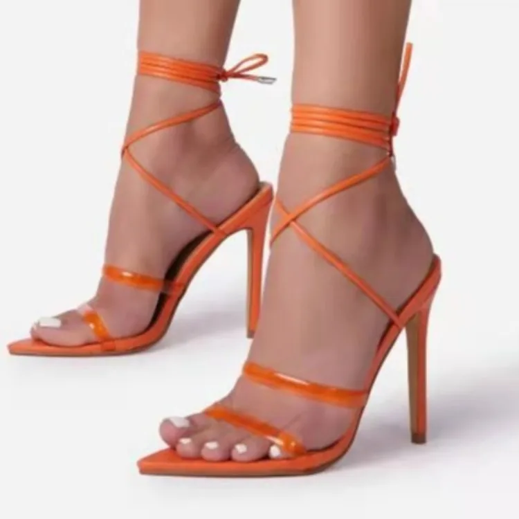 

Леопардовые летние пикантные сандалии с ремешками крест-накрест на ремешке женские босоножки на высоком каблуке-шпильке в римском стиле с ...