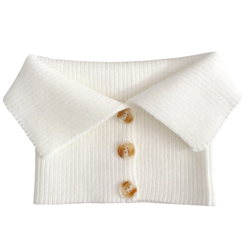 Women Buttons Decorative Turtleneck Fake Collar Solid Color Knitted Warm Circle Scarf Windproof Stretchy Neck Warmer | Аксессуары для