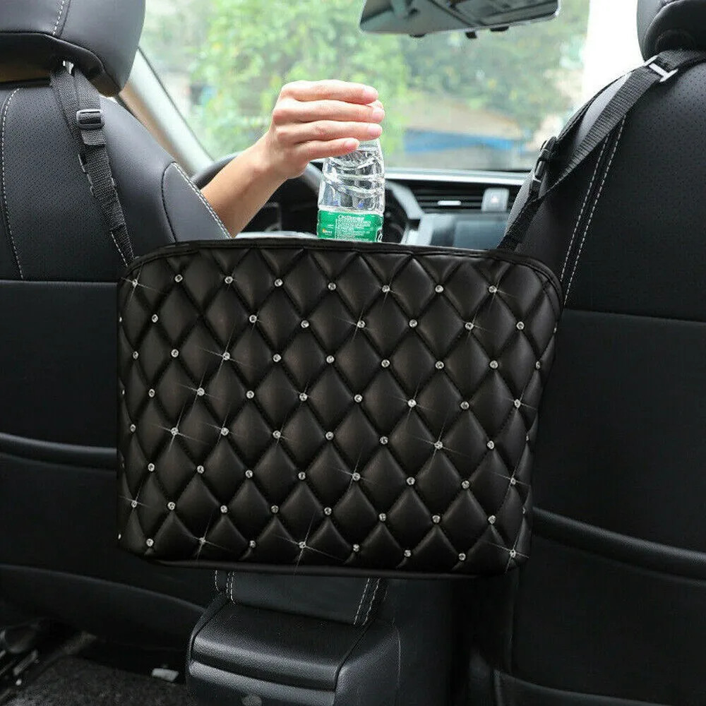 

Car Storage Bag Bling Diamond Leather Handbag Holder Large Capacity Seat Back Pocket Car Accessories