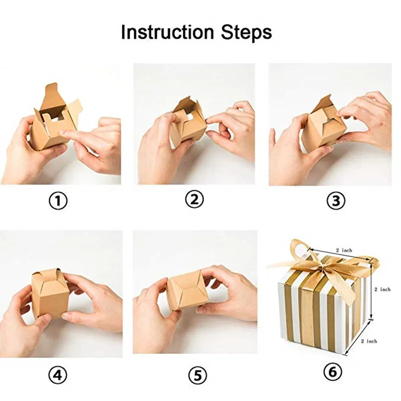 Набор из 50 бело золотые полоски небольшая коробка для сладостей объемные 2x2x2