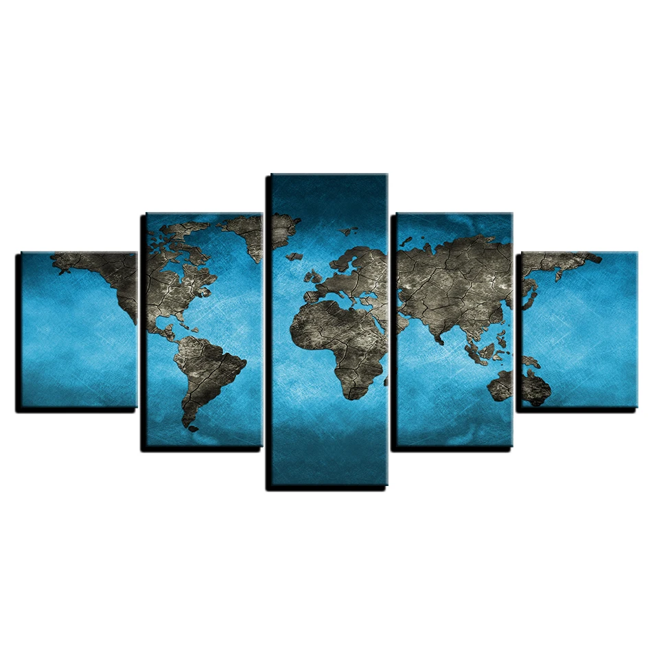 HD живопись на холсте для Гостиная Wall Art Deco 5 штук Атлантика континента карта мира