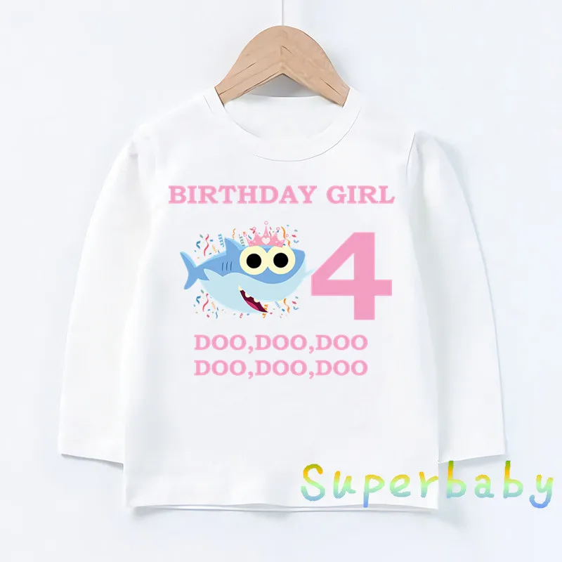 Свечи "Happy Birthday" для торта, Акула, 1-9 лет, футболка с принтом цифр, Забавные топы с рисунком для маленьких мальчиков и девочек, Детская футболка с длинными рукавами, LKP2441 - Цвет: LKP2441-N
