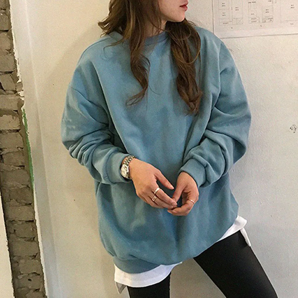 

2021 Women's Hoodie Autumn New Simple Letter Pure Color Long-sleeved Round Neck Pullover Female Popular Hot Sales Girls Trends