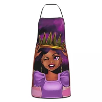 afro amerian black woman girl seamed waterproof bib apron with pockets unisex adjustable for women men kitchen cooking chefs bbq