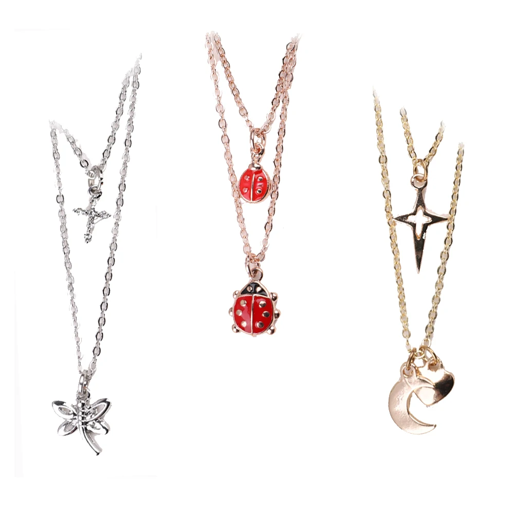 Двойное ожерелье Семь сердце &quotБожья коровка&quot двойной кулон в Корейском стиле