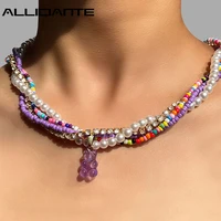 boho multi layered gummy bear pearl beaded necklace for women shiny crystal chain handmade rainbow bead choker y2k party jewelry