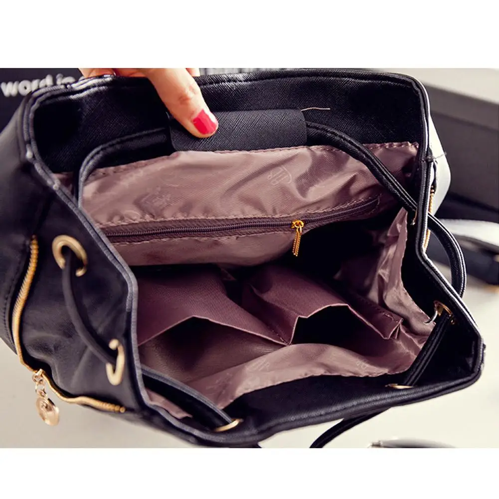 

Teenager Girls Solid Color Crossbody Schoolbags Portable Large Capacity Travel Bag Fashion Women PU Leather Shoulder Backpack
