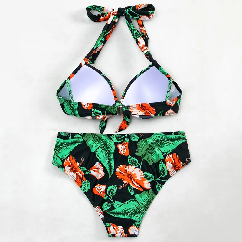 

Floral Print Halter Push Up Bikini 2021 Mujer Swimming Suit For Women's Swimwear Underwired Biquini Bathing Suit Beach Wear
