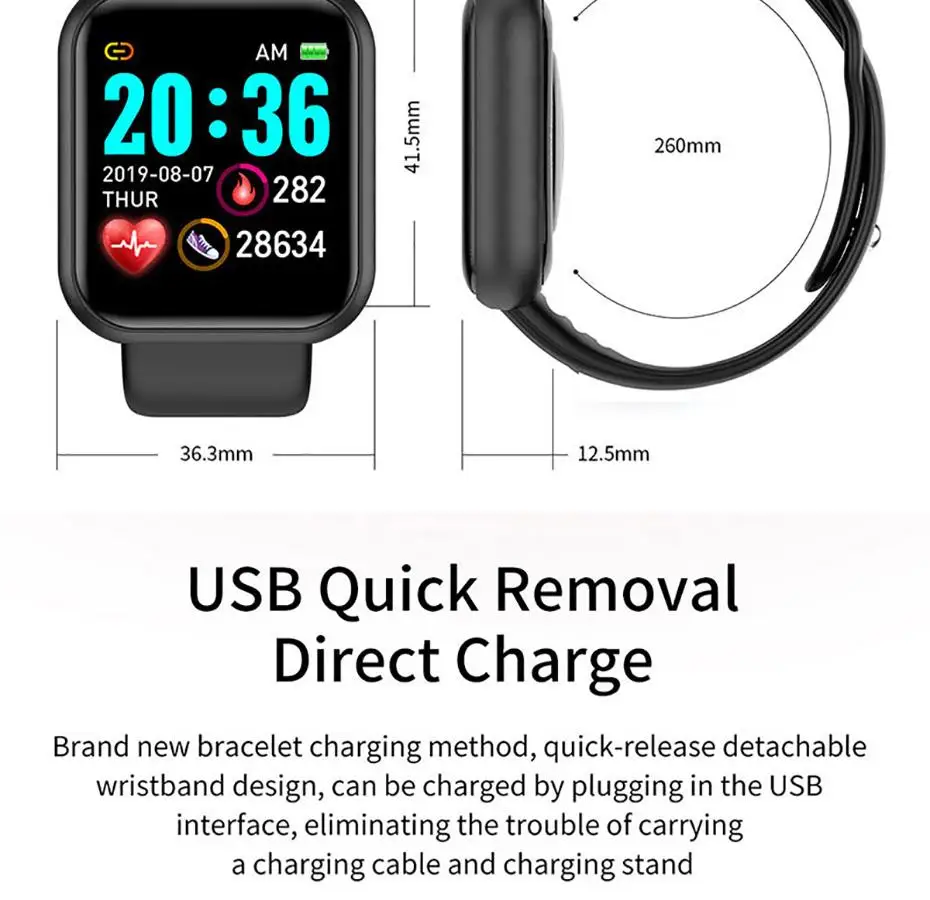 

D20 Men Women Smart Watch Y68 IP67 Waterproof Bluetooth Fitness Tracker Sports Watch Heart Rate Wristband for IOS Android