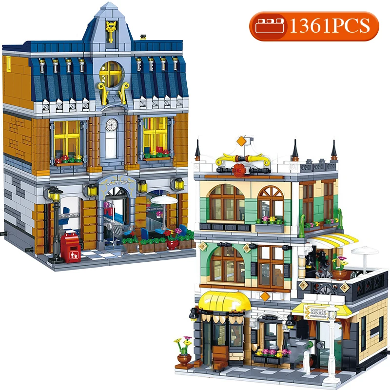 

Technical Expert Street View Series Building Blocks Ideas European Restaurant House Model Bricks Children's Toys Adult Gifts