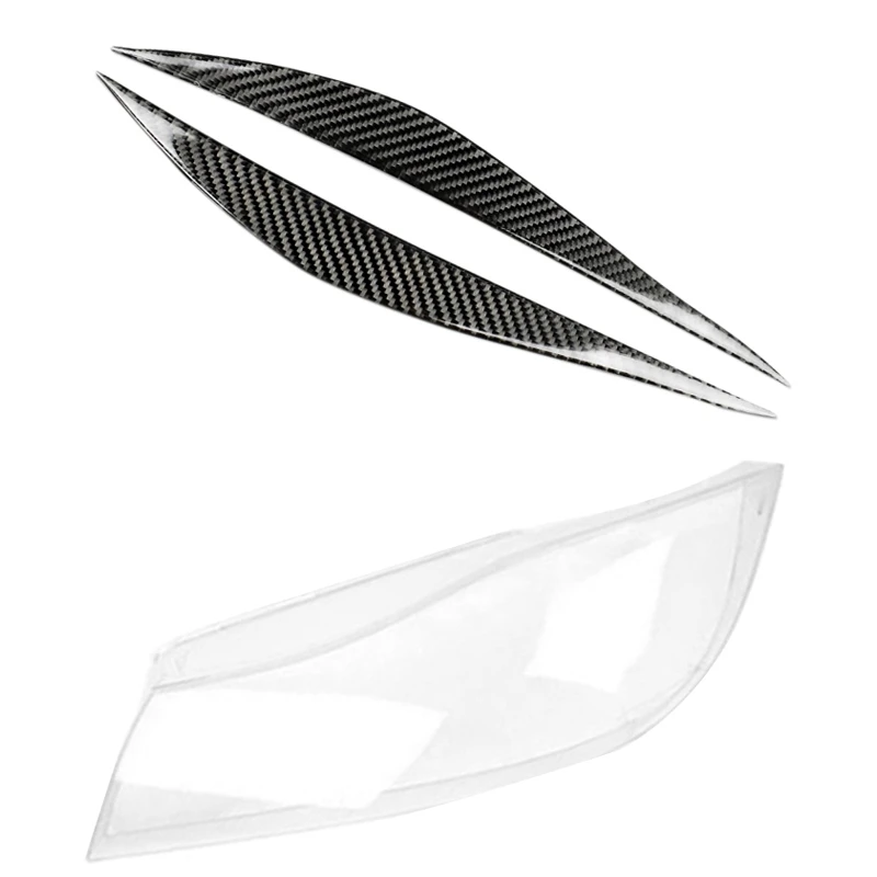 

2 Pcs Carbon Fiber Headlight Eyelids Trim & 1 Pcs Front Headlight Head Light Lamp Xenon Lens