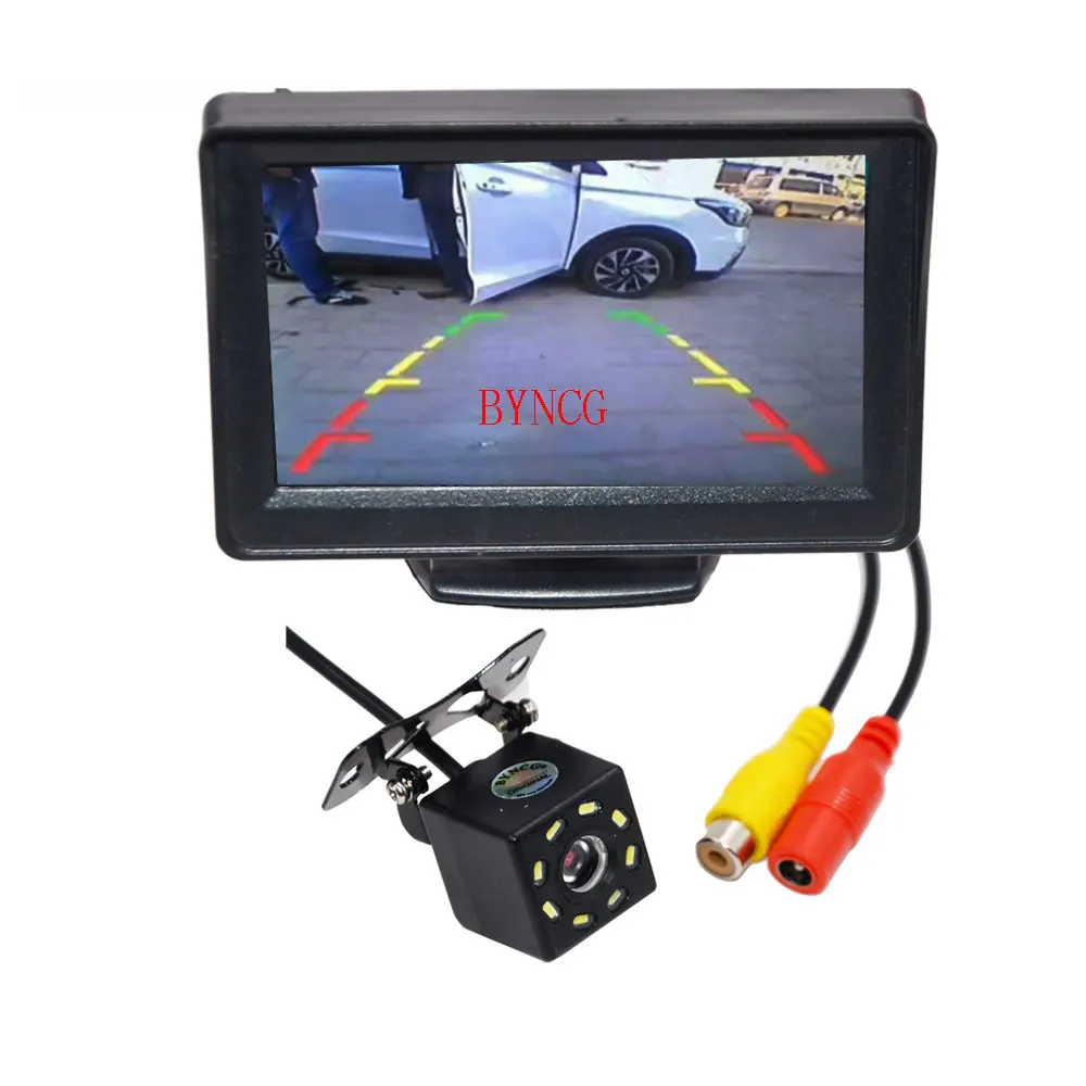 BYNCG 2In1 Car Parking System Kit 4.3&quot TFT LCD Color Rearview Display Monitor + Waterproof Reversing Backup Rear View Camera |