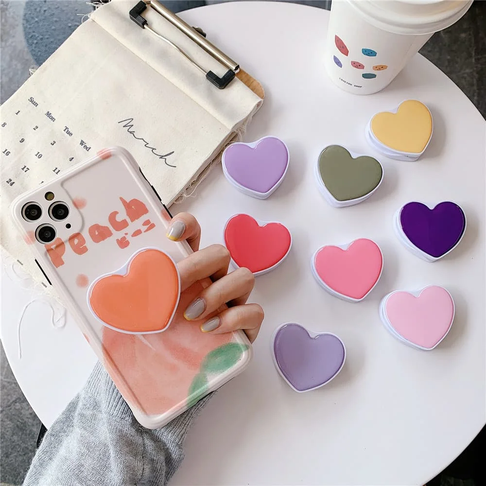 

Cute Fashion Love Heart Mobile Expanding Phone Stand Grip Foldable Finger Ring Cellphone Holder for iPhone 7 plus 11 Universal