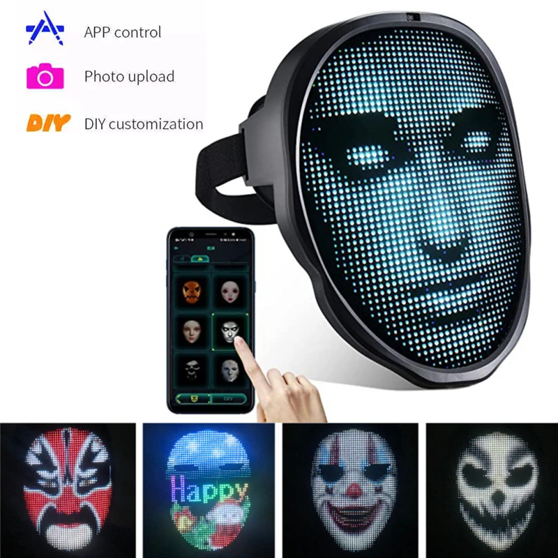 

Halloween Full-Color LED Face-Changing Glowing Mask APP Control Programmable DIY Shining Mask For Ball Festival DJ Party Mask