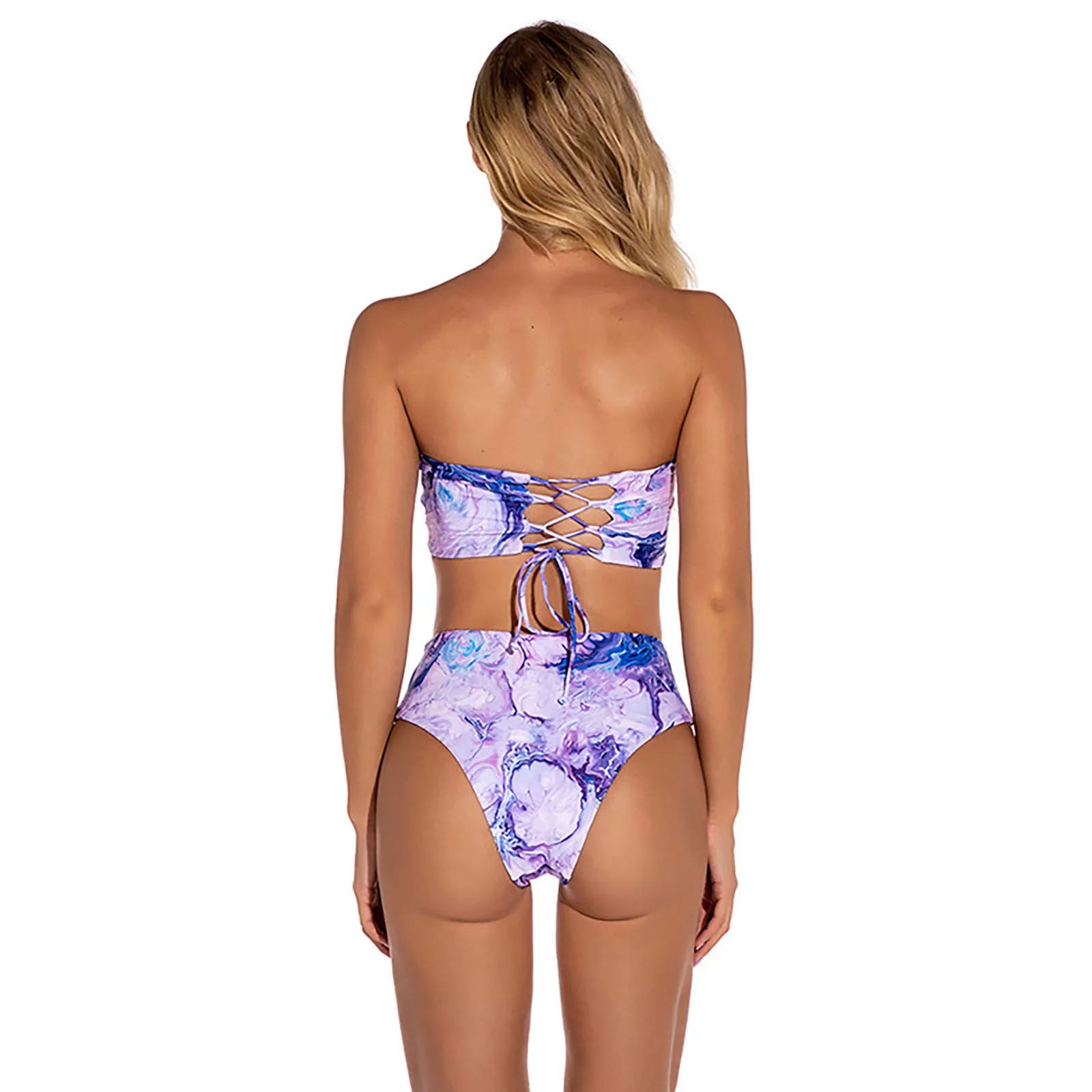 

Sexy Swimsuit Women Two Piece Womens High Waist Bikini Set Tie-dye Print Bandeau Swimsuit Swimwear bathing suit women