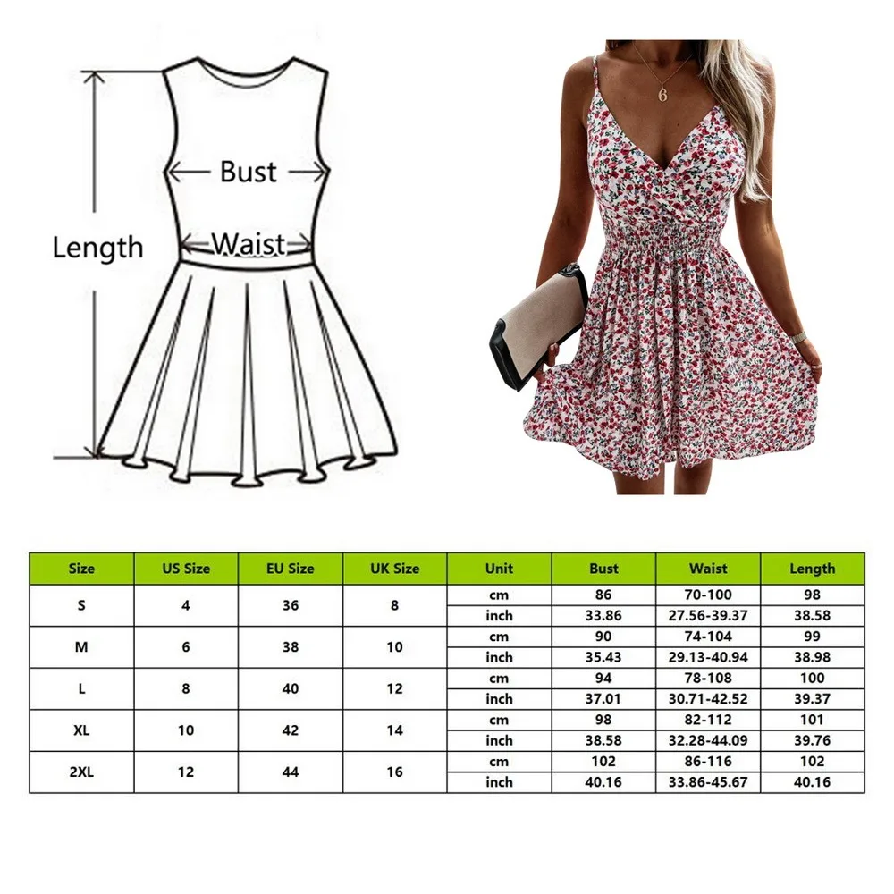 

Women Retro Floral Prints Elastic Waist Mini Dress Sexy Deep V Neck Sleeveless Sling Dress Summer Backless Lady Dresses Vestidos