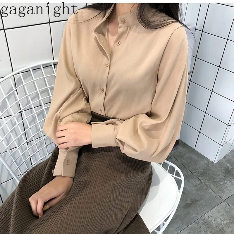 Gaganight Новая Модная элегантная Офисная Женская однотонная блузка с длинным