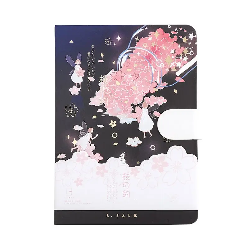 

MINKYS 128 Sheets Sakura Line/Blank/Grid Magnetic Buckle Notebook Journals Agenda Daily Planner Kawaii School Stationery