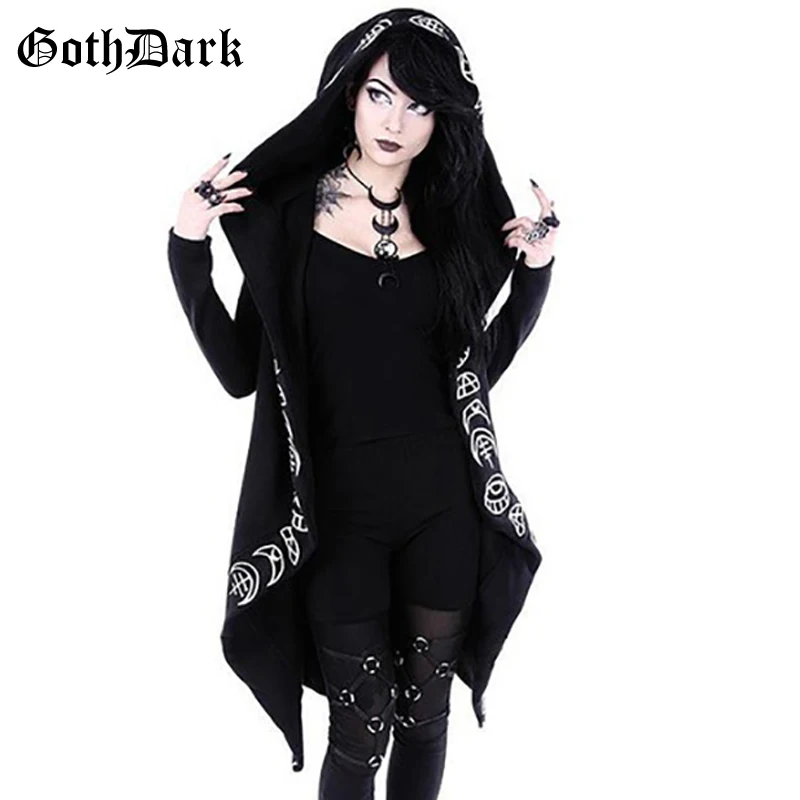 

Goth Dark Mall Gothic Moon Black Women Sweatshirts Grunge Aesthetic Punk Harajuku Cardigan Witchcraft Oversize Emo Alt Hoodies