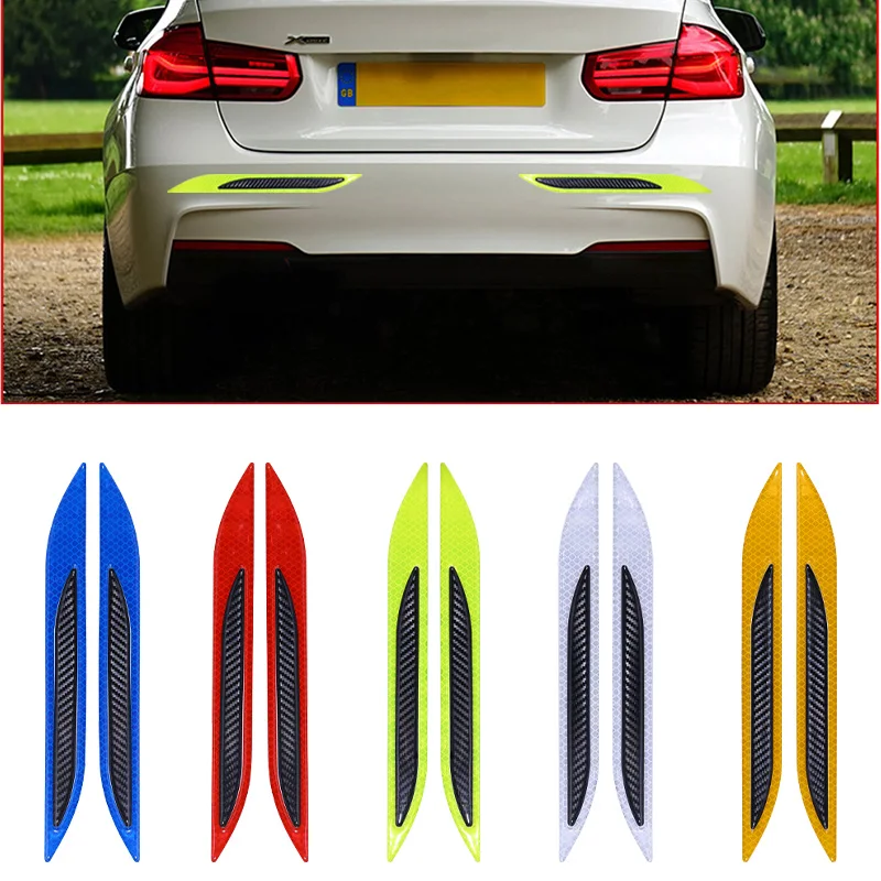 

2Pc 3D Car Reflective Tail Anti-Collision Strips Carbon Fiber Bumper Strips Secure Reflector Stickers Safety Warning Tape Decor