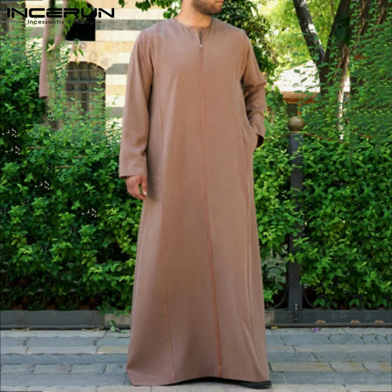 Jubba tobe мужские однотонные мусульманский, Арабский исламский кафтан с длинным рукавом V шеи халаты Дубай Ближний Восток абайя мужская одежда INCERUN