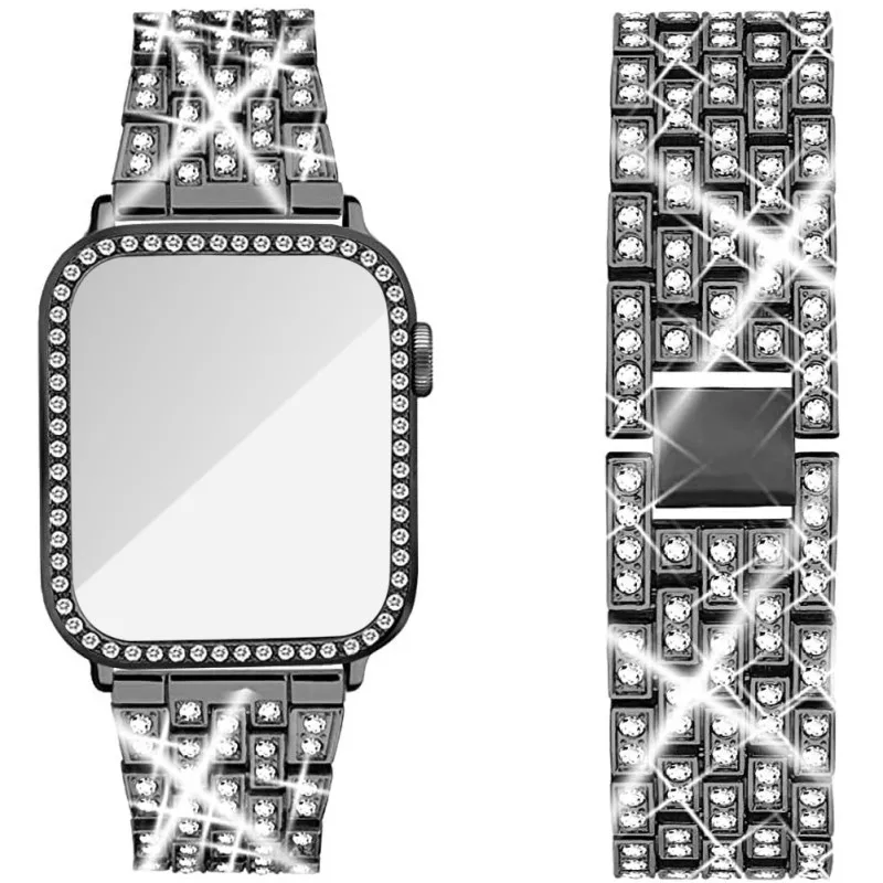 

Shiny Diamond Replacement Metal Strap And PC Cushioning Case For IWatch Series 6/5/4/3/2/1