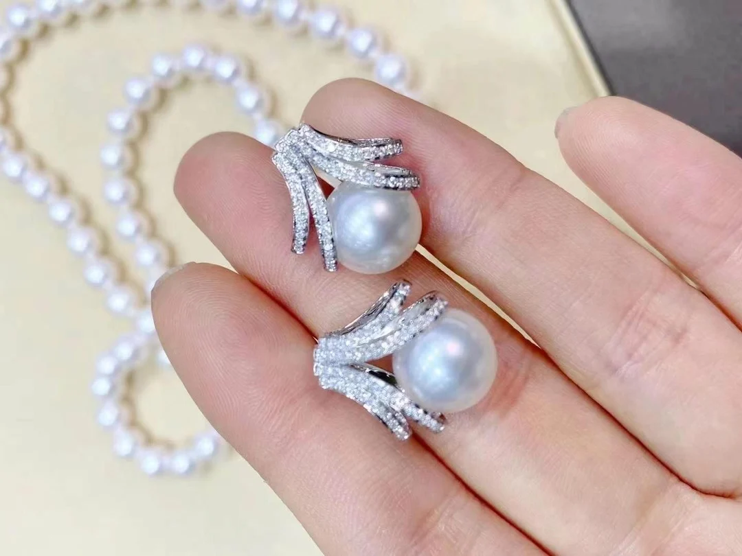 Серьги-гвоздики с натуральным пресноводным культивированным белым жемчугом женские, круглые серьги из чистого серебра 925 пробы 9-10 мм, D515