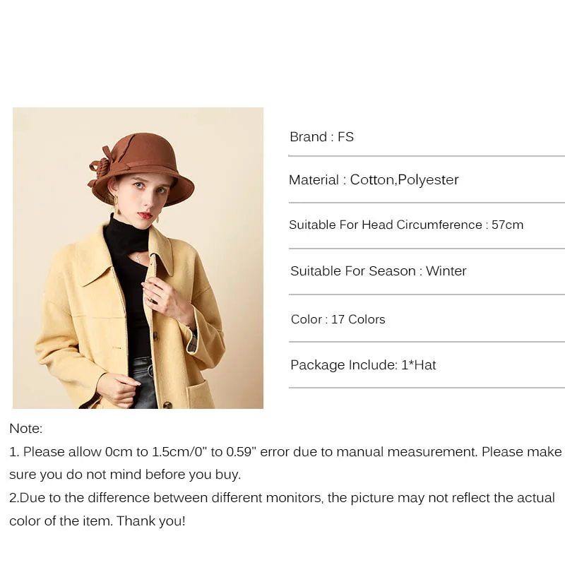 FS широкий полями шерсть фетр Клош Дерби котелок шляпа осень зима элегантный