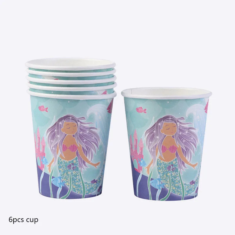 cup 6pcs 3 шт Русалочка хвост бумажный мешок детский душ вечерние экологически чистые крафт бумажный подарочный пакет мешок для русалки тема вечерние поставки - Цвет: cup 6pcs